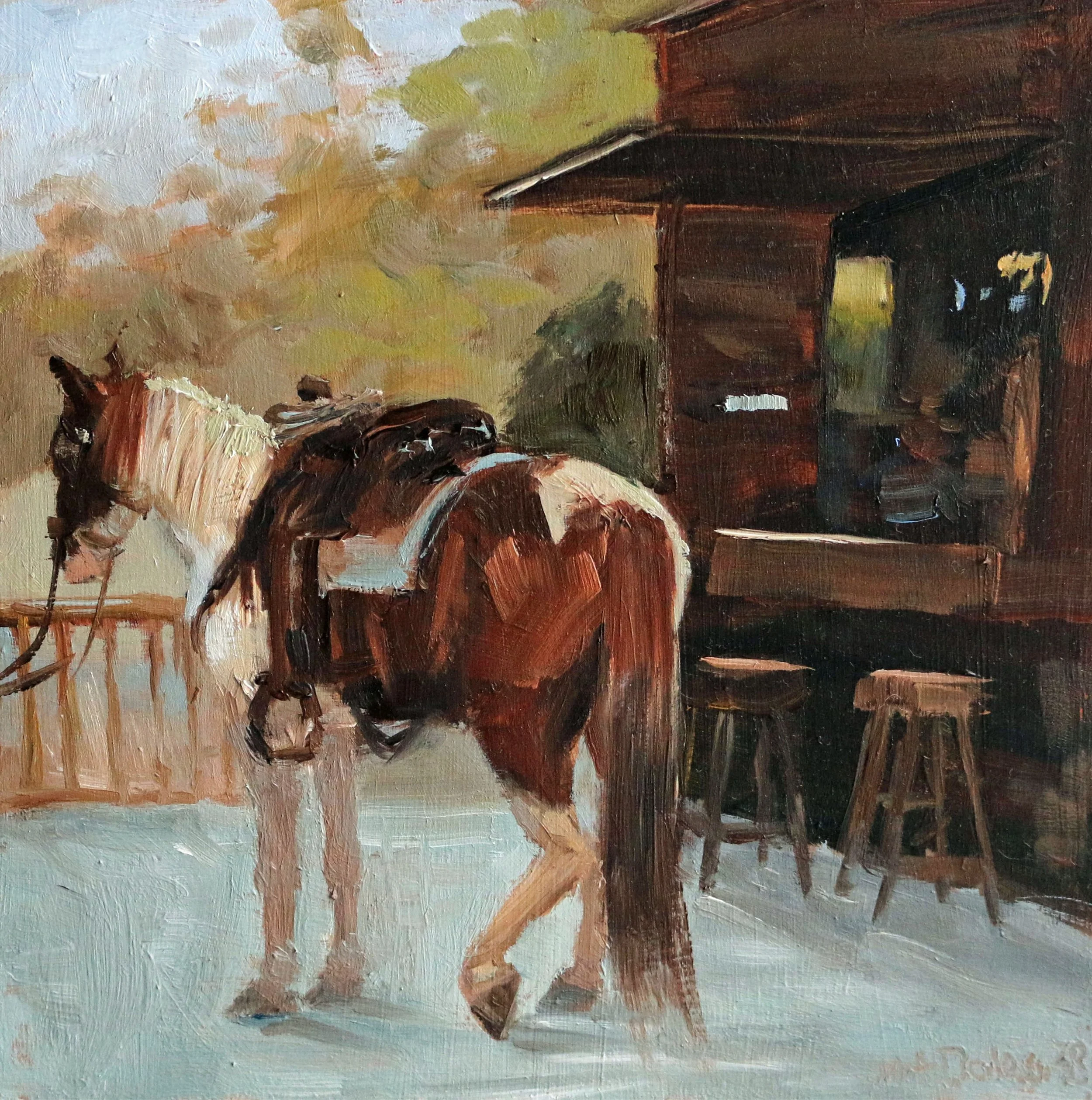 "Horse at the bar", 15x15 cm, oil on panel