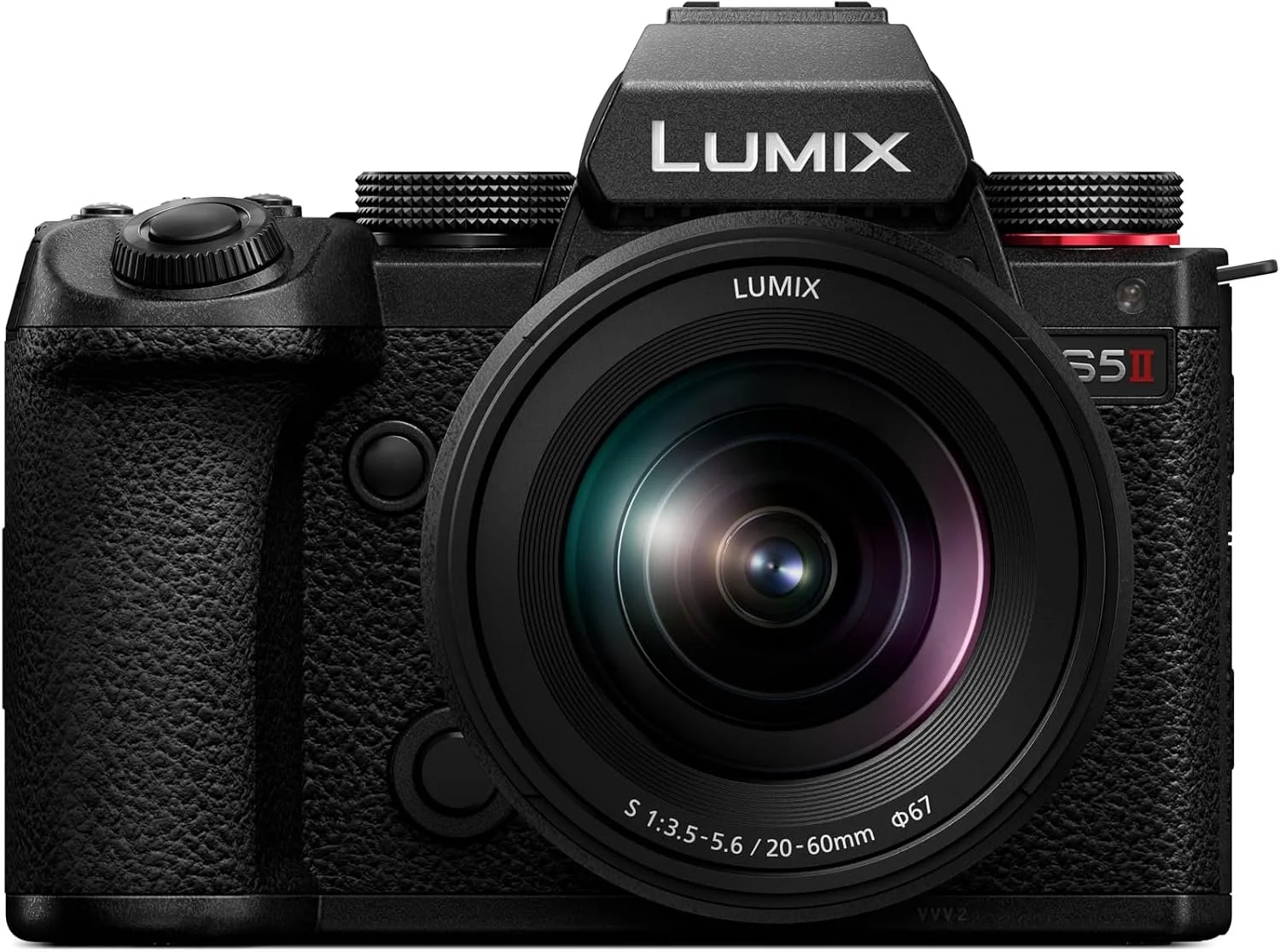 Black Panasonic LUMIX S5II mirrorless digital camera with lens.