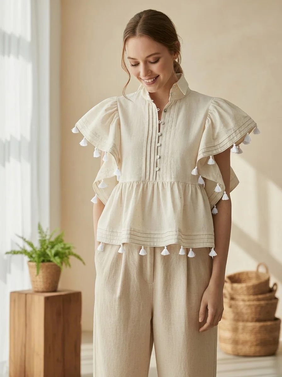 Tassel & Ruffle Sleeve Top