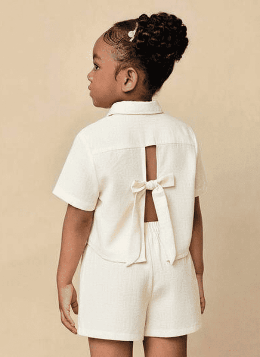 Open Back Bowed & Buttoned Shirt & Shorts Co-ord Set
