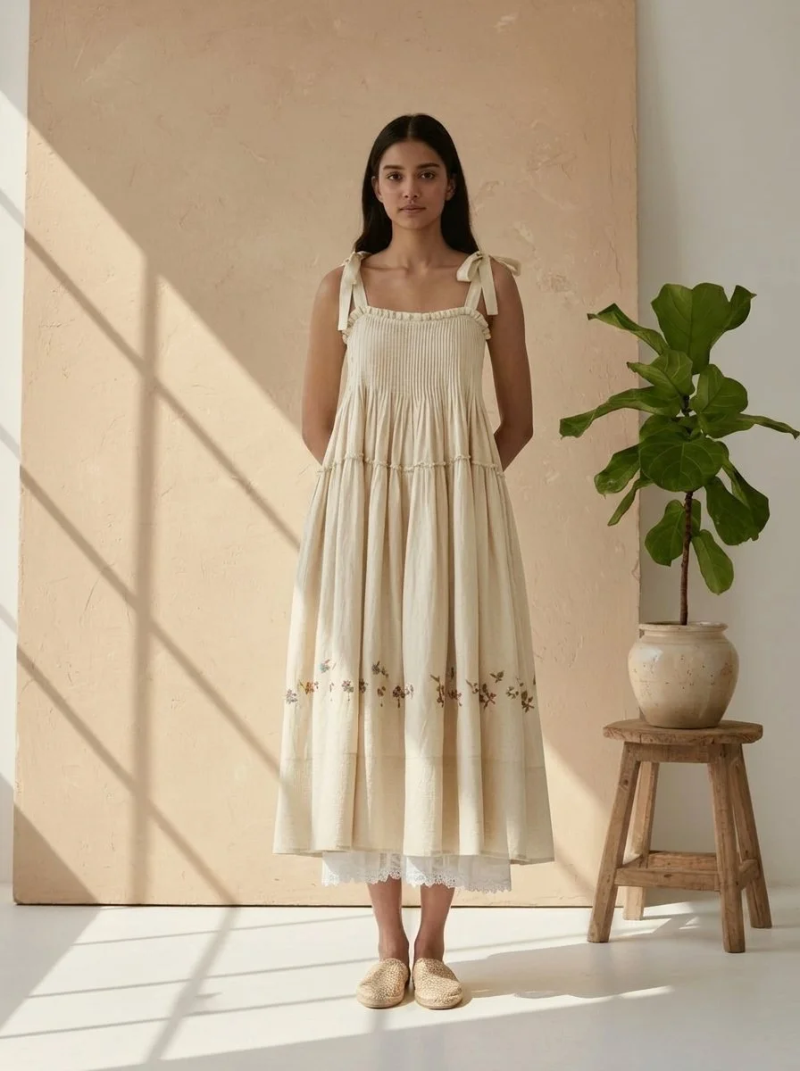 Tucks & Gathers Midi Sundress Dress