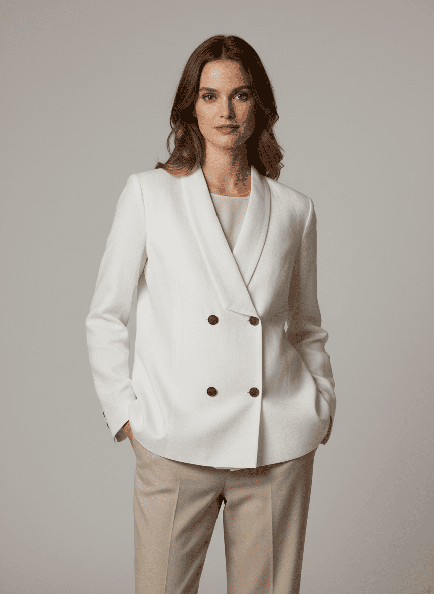 Double Breasted Coat With Plain Wide Lapel- Waist Length