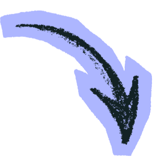 A purple arrow pointing downward with a black outline.