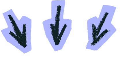 Three black downward arrows with blue and purple outlines pointing downward.