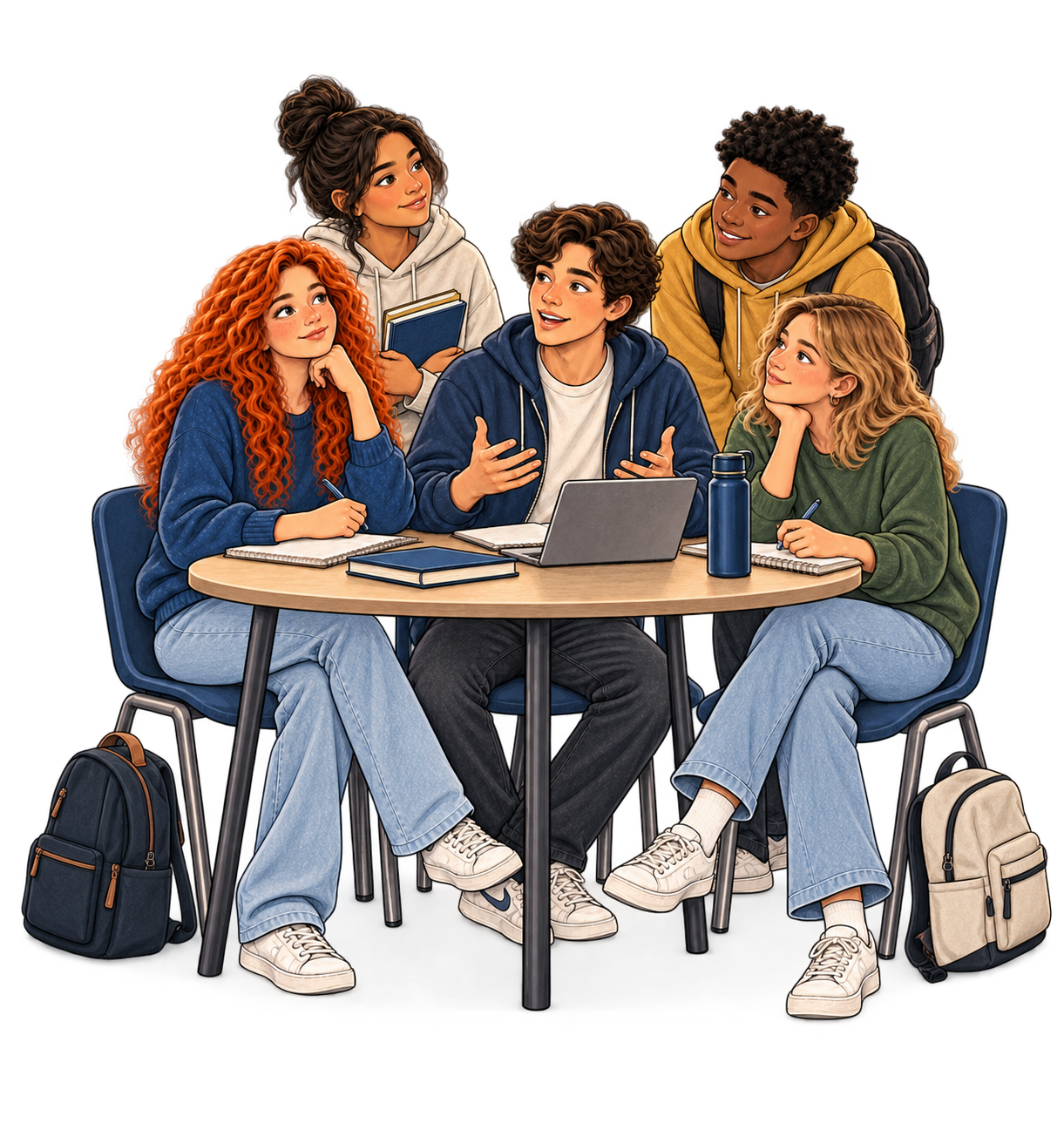 Illustration of secondary students participating together in a Ready to Answer workshop