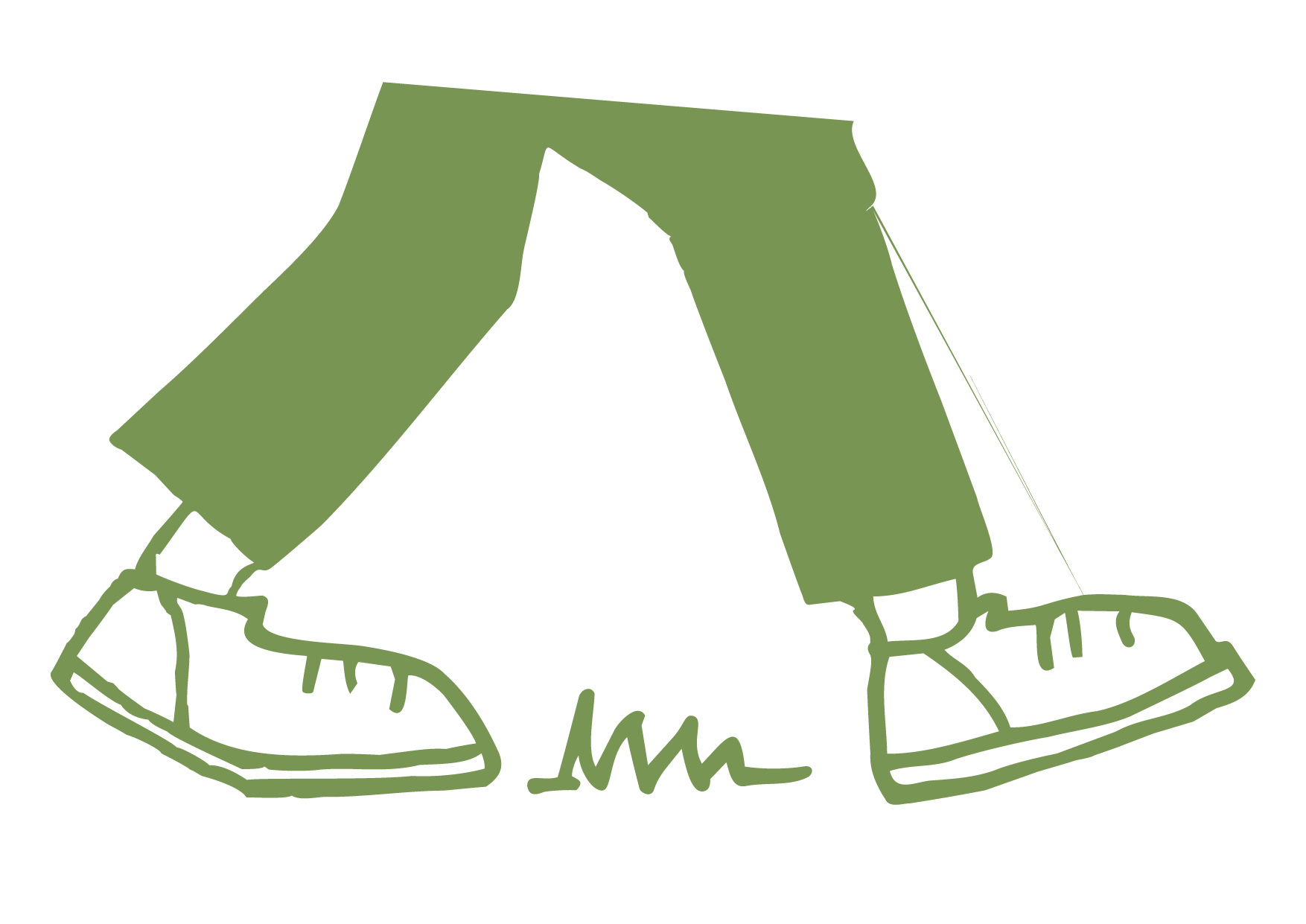 A digital drawing of two legs walking in grass wearing trainers