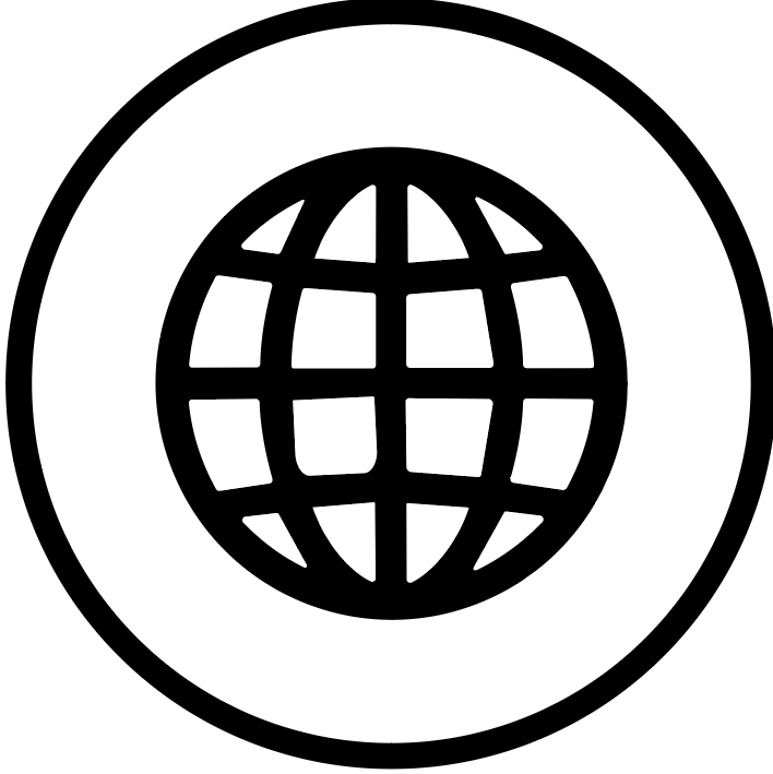 Icon of a globe with latitude and longitude lines inside a circle.