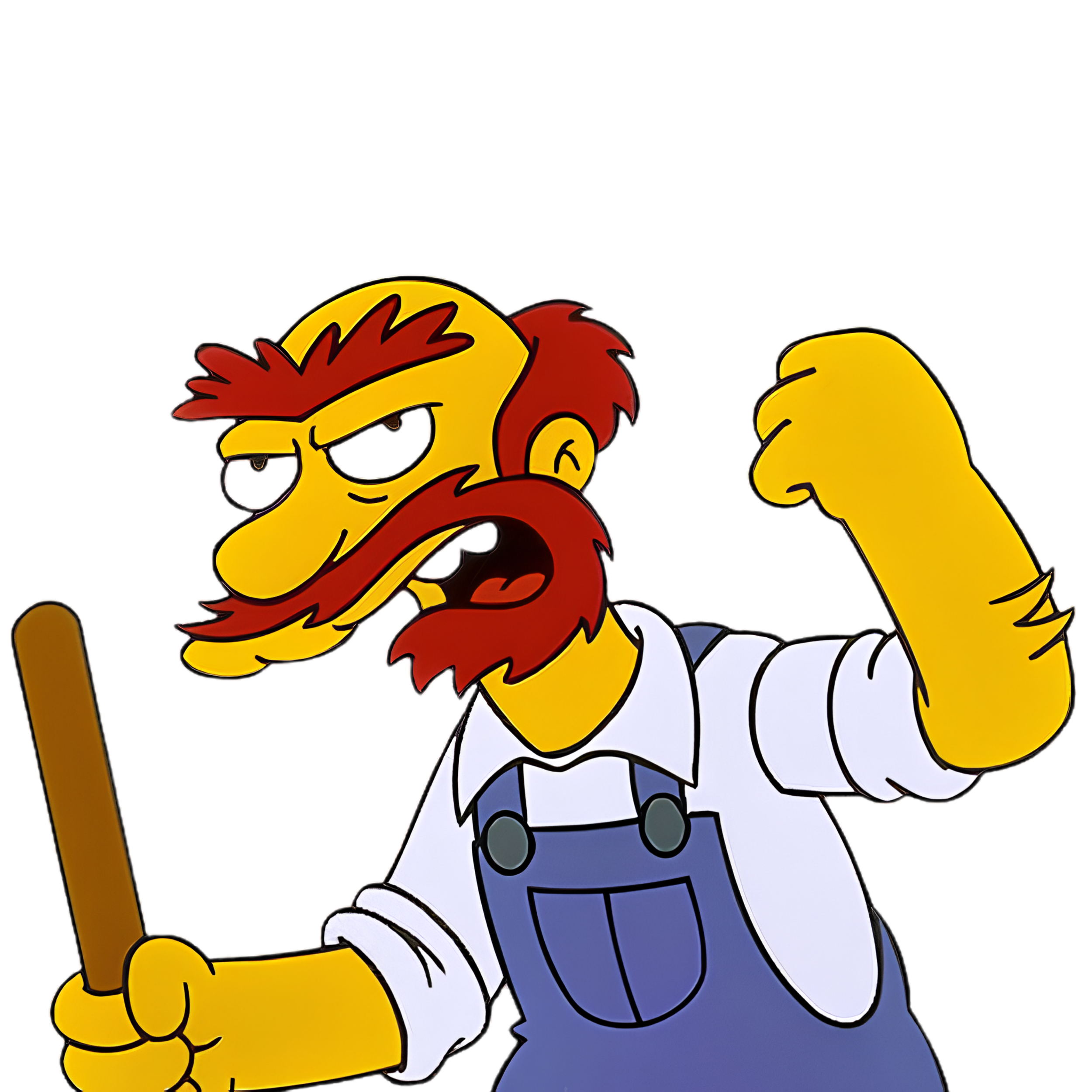 Cartoon of a lion with a fiery mane holding a wooden stick, wearing a park ranger uniform and pointing forward, with a grassy field in the background.