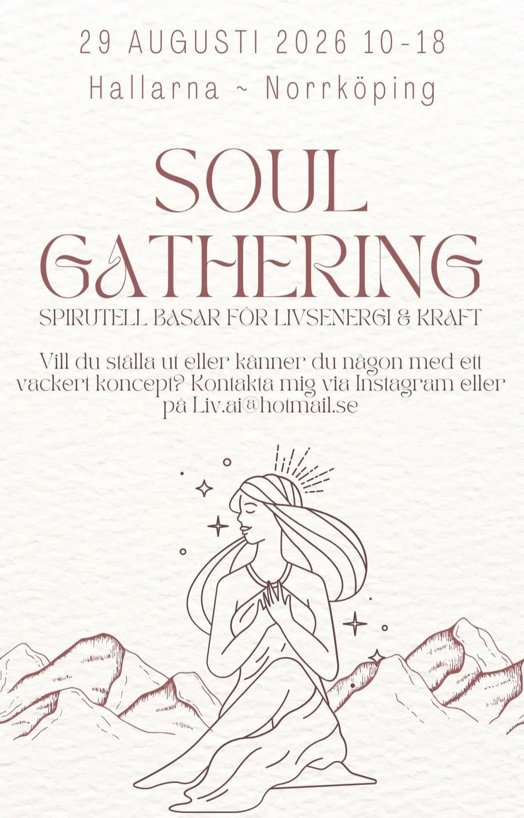 Soul gathering poster. Spirituellt event i Norrköping med fokus på livsenergi och kraft.