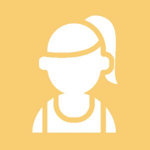Silhouette of a girl with a ponytail wearing a headband and apron on a yellow background.
