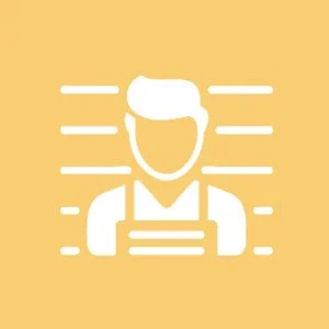 Icon of a person wearing an apron, representing a chef or cook, against a light yellow background.