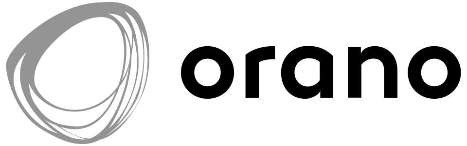 Logo de l'entreprise Orano avec un symbole abstrait circulaire et le nom 'Orano' en lettres noires.