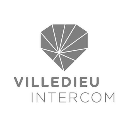 Logo d'une pierre précieuse stylisée avec le texte 'VILLEDIEU INTERCOM' en dessous.