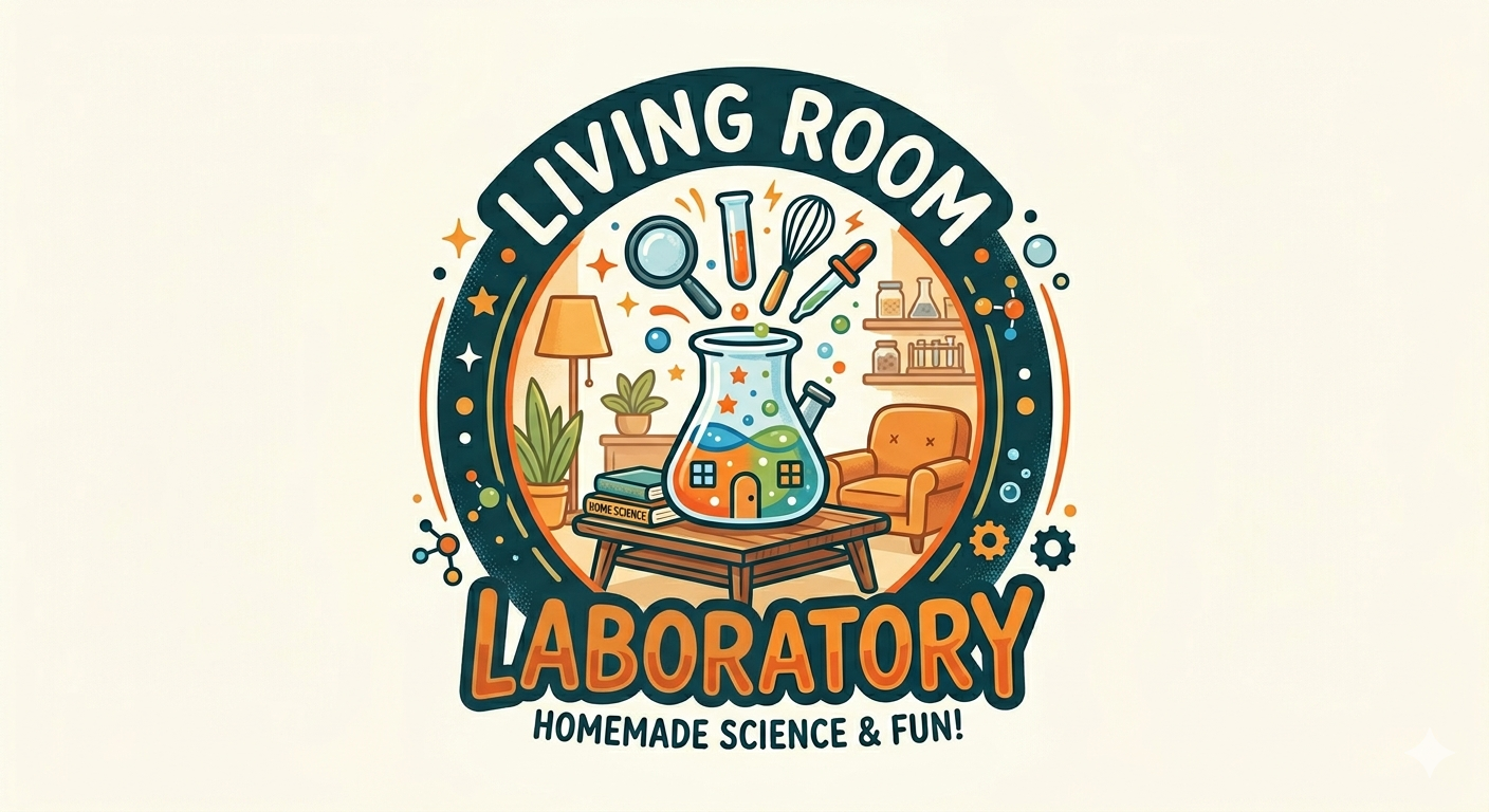 Living Room Laboratory Logo - scene of a living room with a beaker on the coffee table