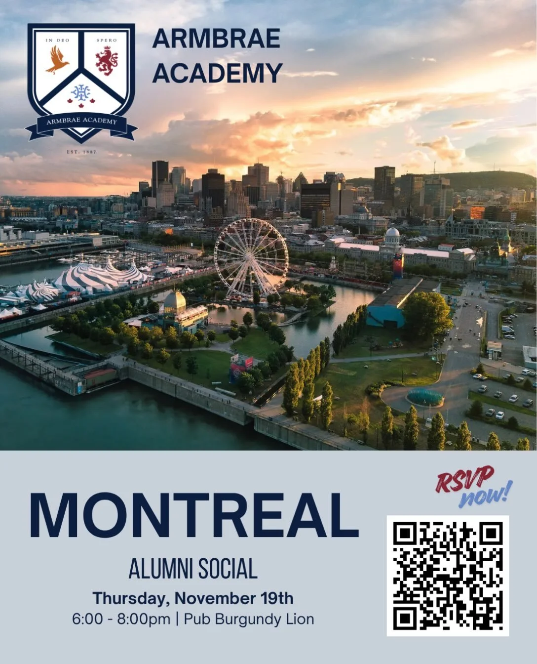 Calling all Armbrae grads in Montreal!
We&rsquo;re bringing the community together for an Alumni Social later this month, and we want you there. Reconnect with old friends, expand your local network, and catch up on everything happening back on campu