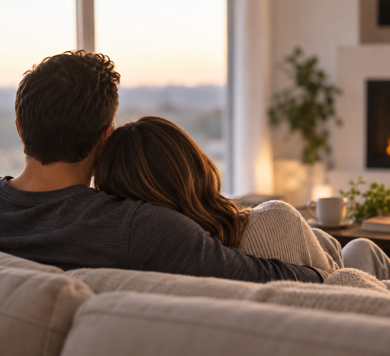 Couple sitting together quietly, practicing presence instead of problem solving.