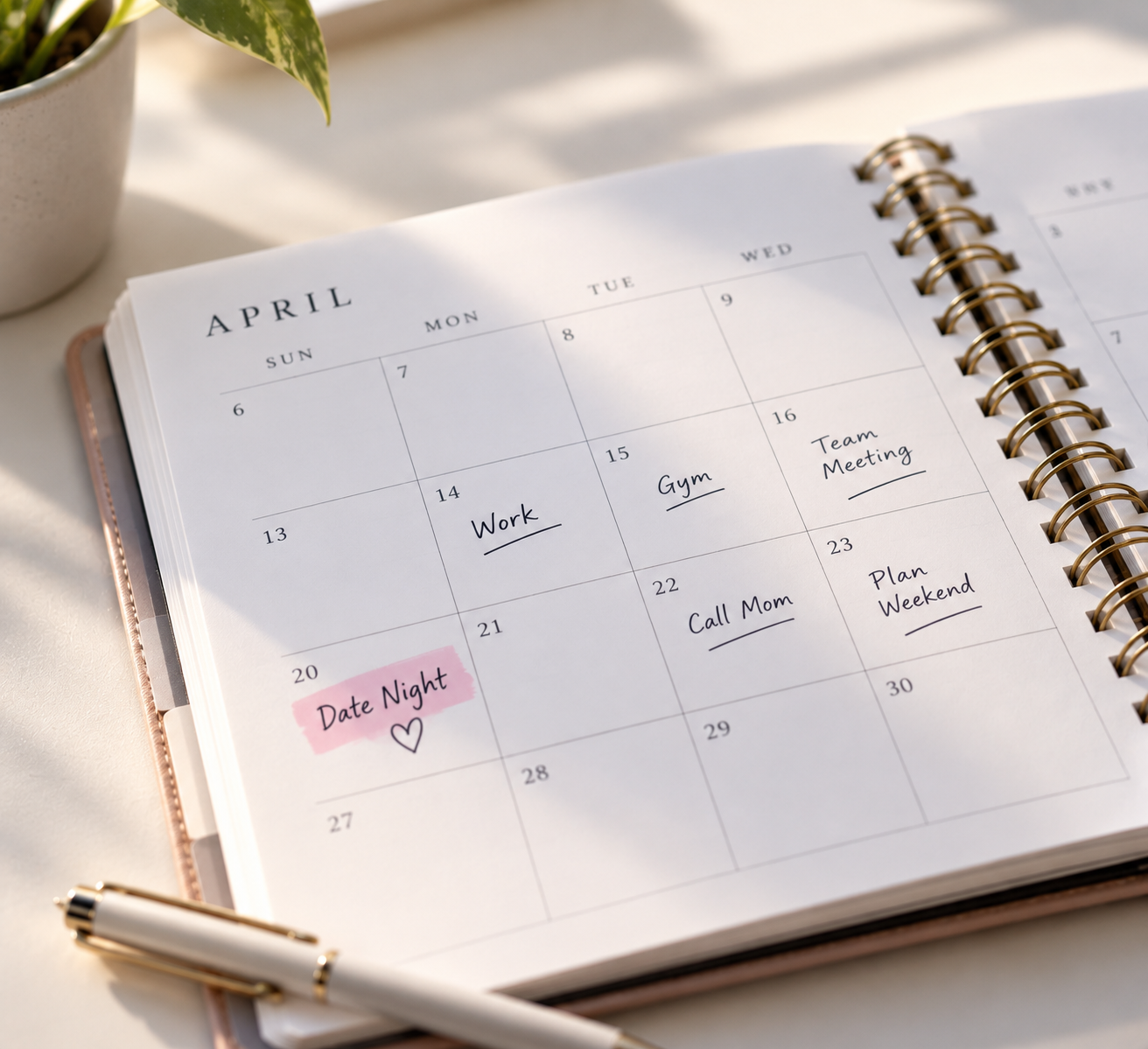 Planner with scheduled date nights, showing a marriage being managed like a project.