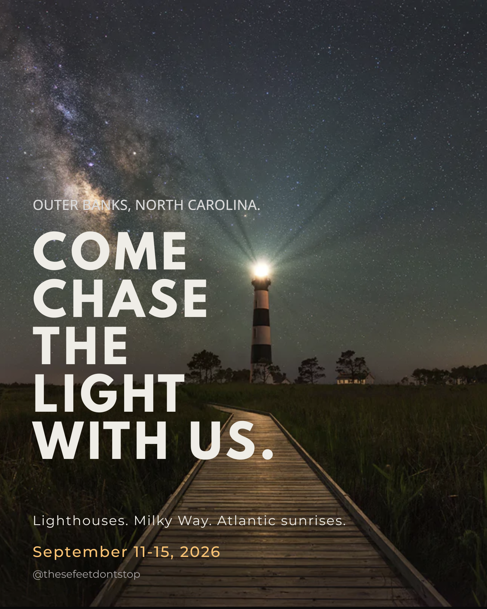 Outer Banks photography workshop — Bodie Island Lighthouse under the Milky Way.