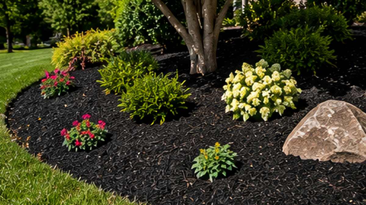 Landscaped front yard with fresh mulch, shrubs, and clean curb appeal