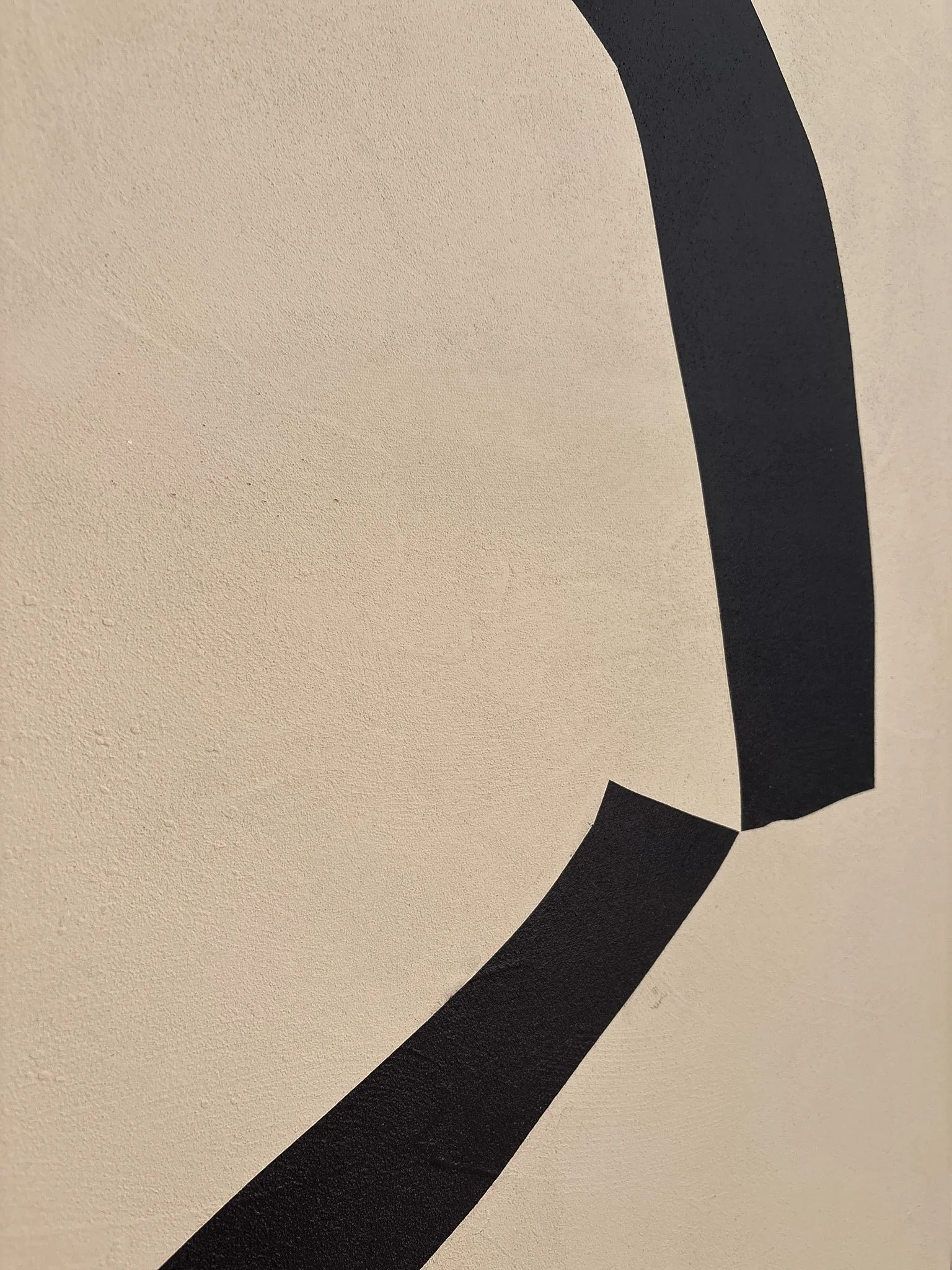 Detail of an original abstract painting by Guillermo Capella showing layered mineral textures and black gestural forms.