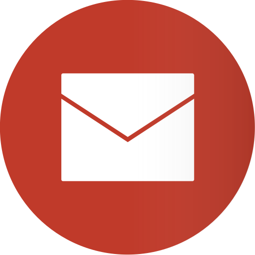 Icon of an envelope on a red circular background.