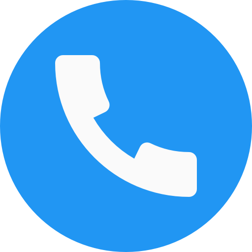 Blue circle icon with white telephone receiver symbol.