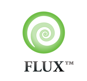 Green spiral logo with the word 'FLUX' beneath it. Flux is TechMist's Integrated water disinfection system.