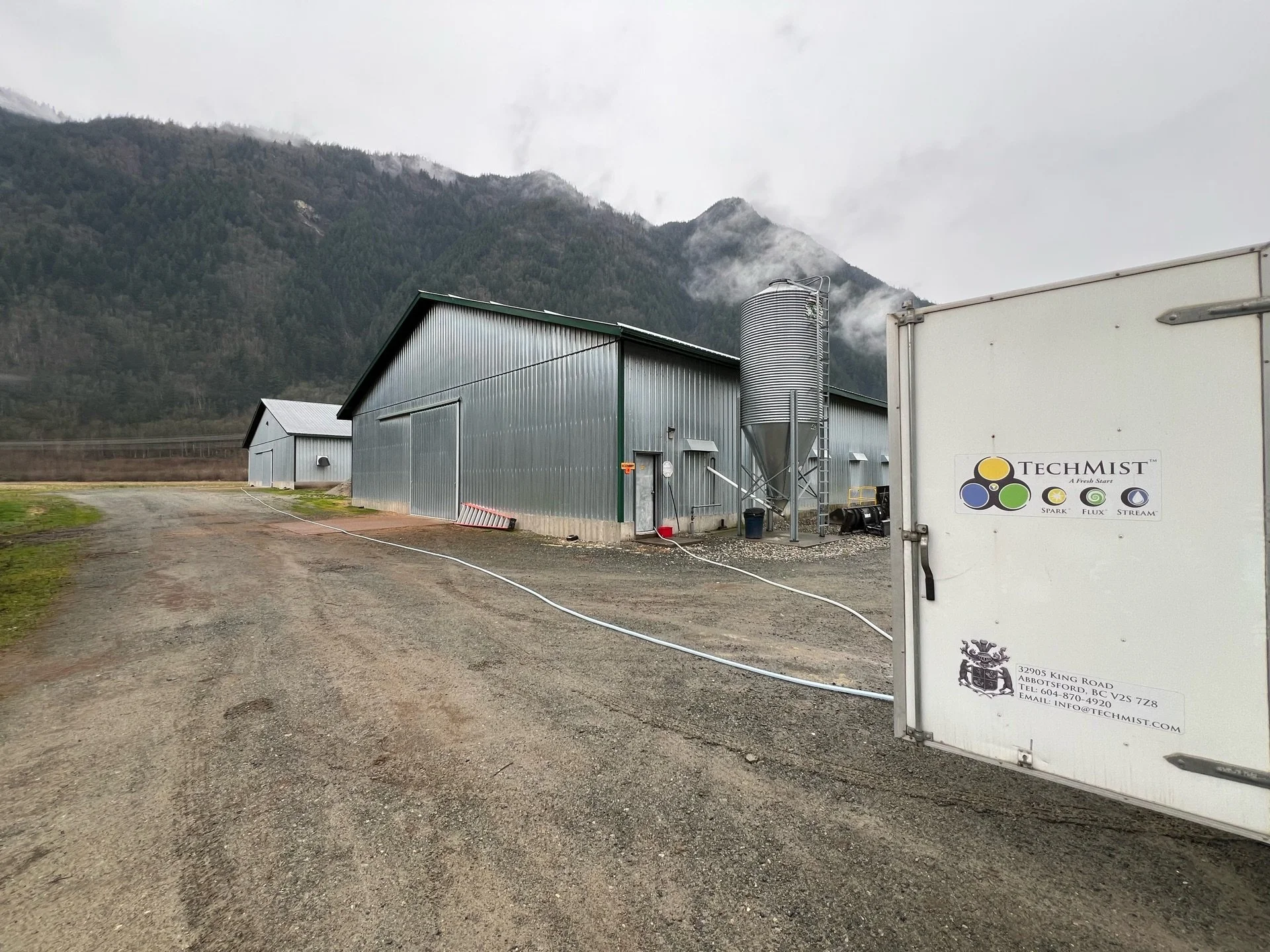 The TechMist SPARC mobile trailer that is disinfecting two poultry barns with its gas disinfectant.