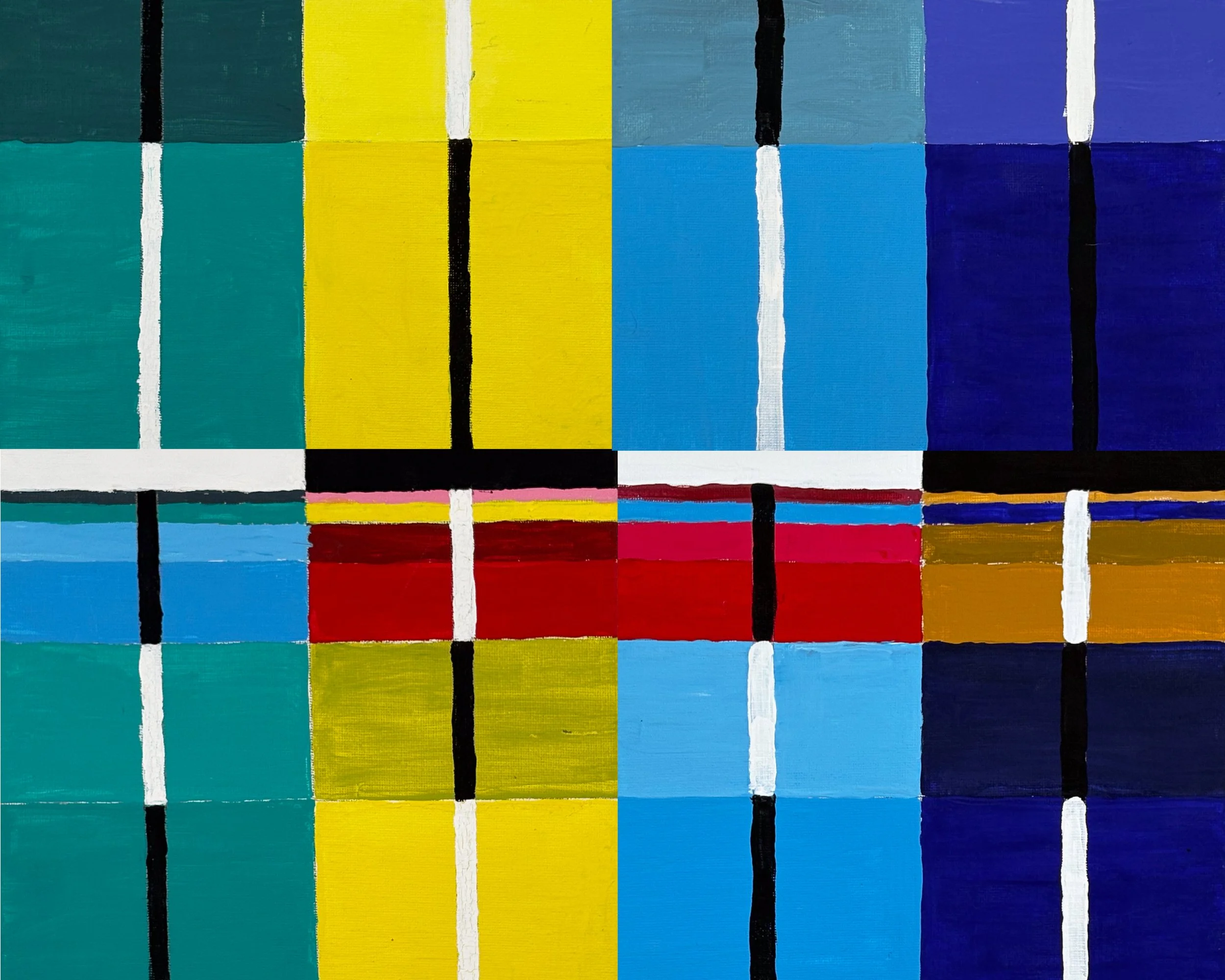 FIELD - Field began with a walk. Wildflowers growing in a field near Rick Watters' home gave him something he hadn't expected, not a subject to paint, but a color logic to follow. Each panel in this collection starts with base colors drawn from those