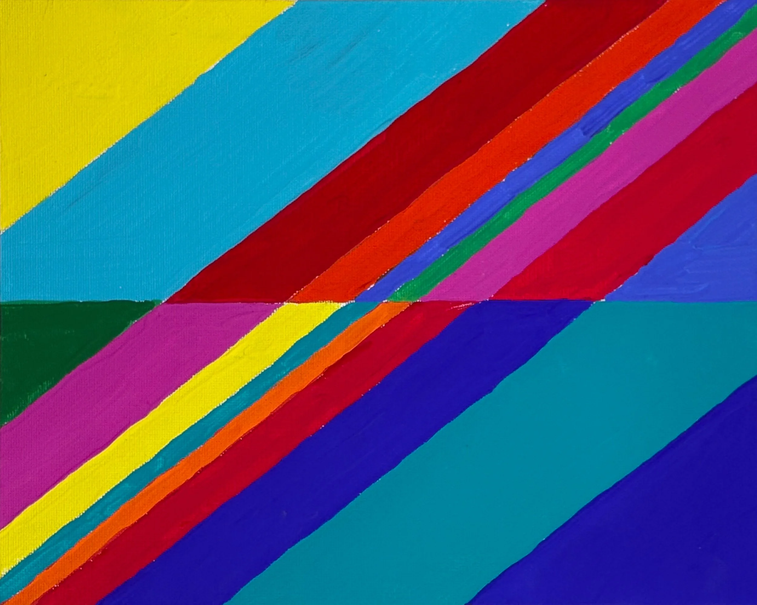 PANEL STUDY NO. 5 - A single Drift panel let loose across a landscape format, full spectrum diagonal bands with no grid, no black and white framing, no restraint. The study aspect is still present, but what's being studied here is what a single panel