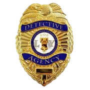 A police badge labeled 'Detective Agency' with a blue and gold design.