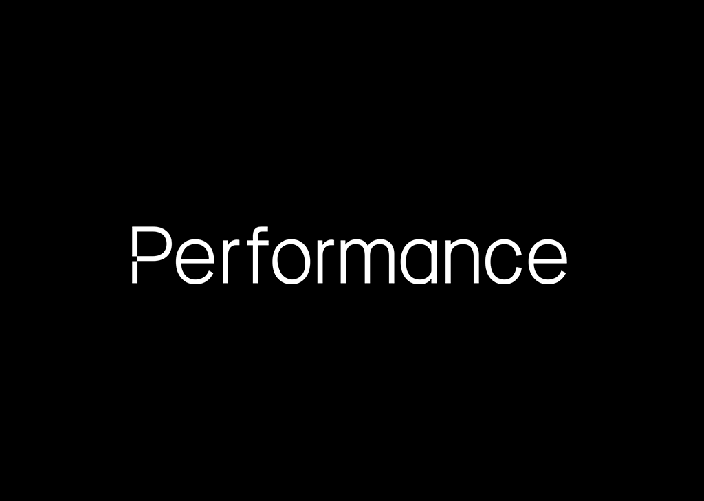 Black background with the word 'Performance' written in white text.