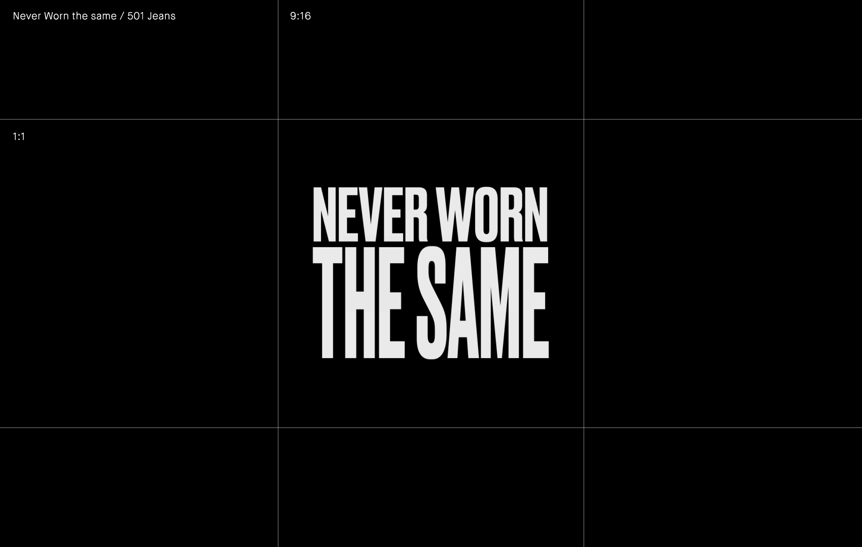 Text that reads "NEVER WORN THE SAME" in large white letters on a black background.