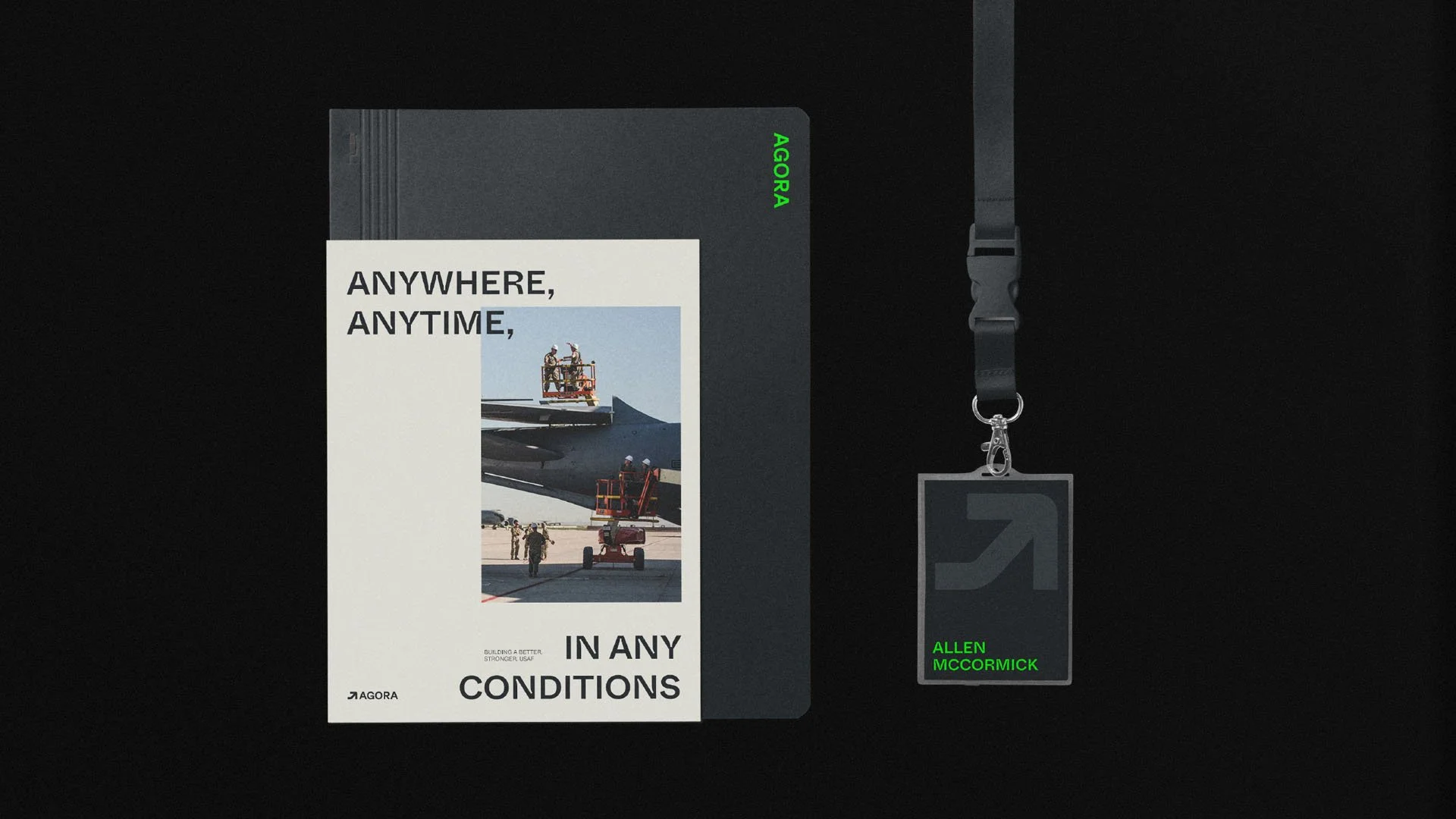 Book cover titled "Anywhere, Anytime, in Any Conditions" featuring a photograph of military personnel working on an aircraft