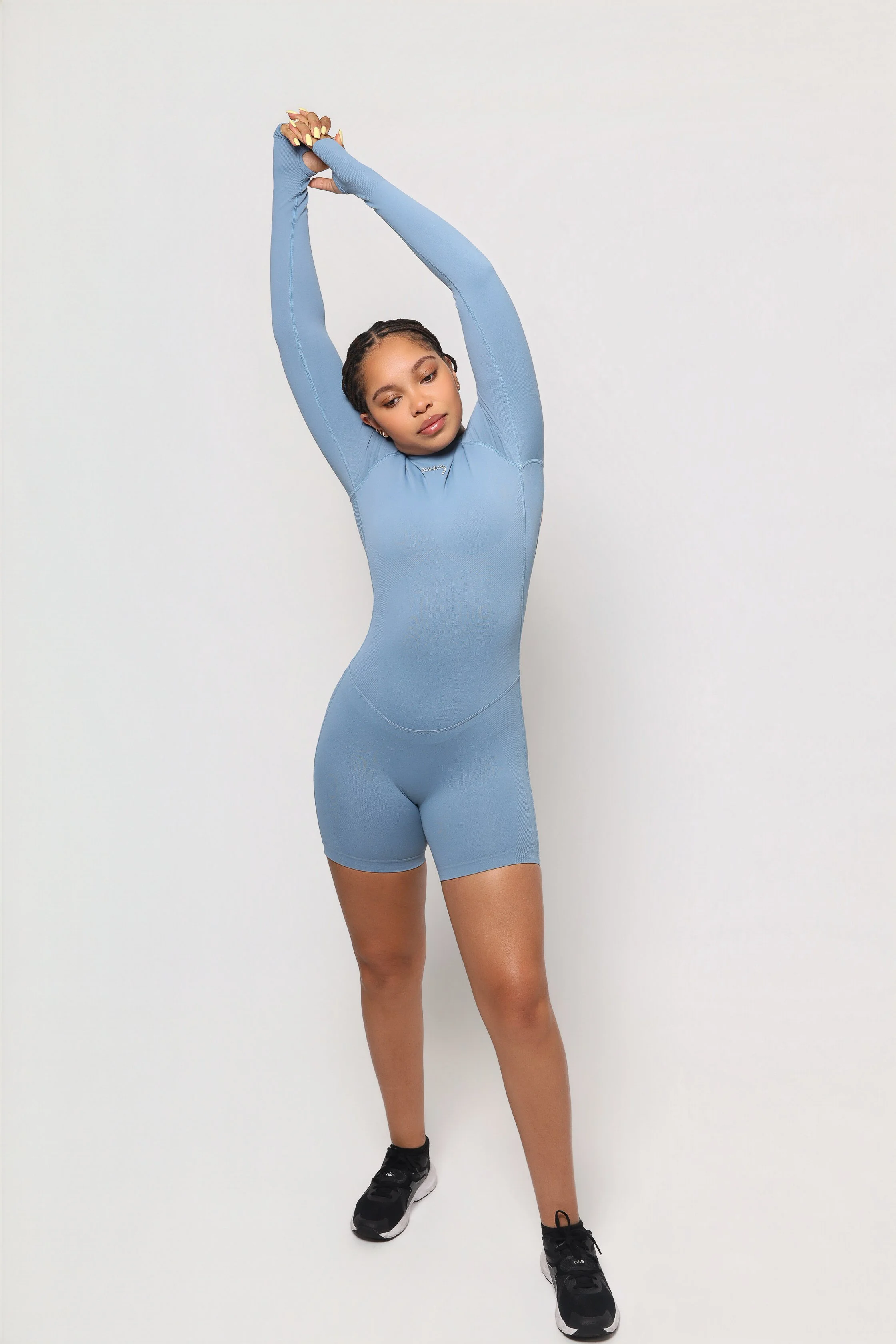 Cloud Blue Open-Back Romper