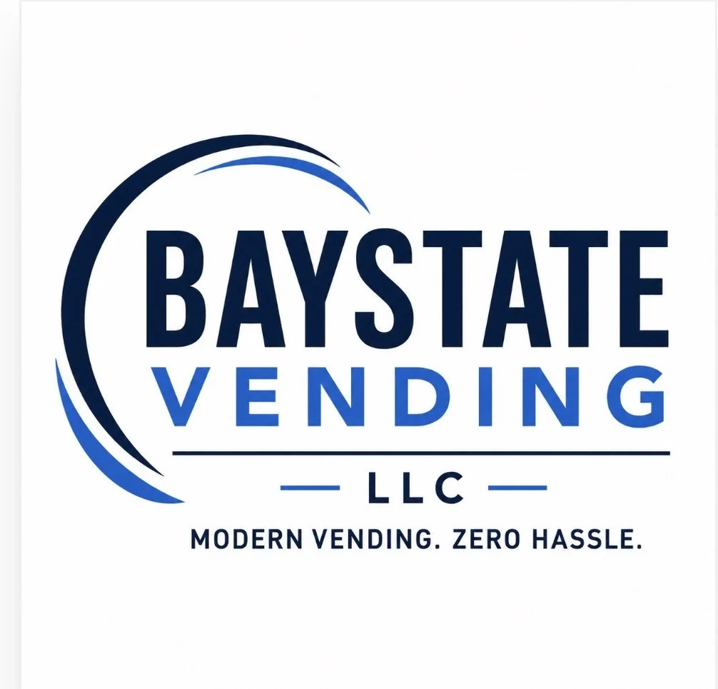 Logo for Baystate Vending LLC with the slogan "Modern Vending. Zero Hassle." in blue and black text.