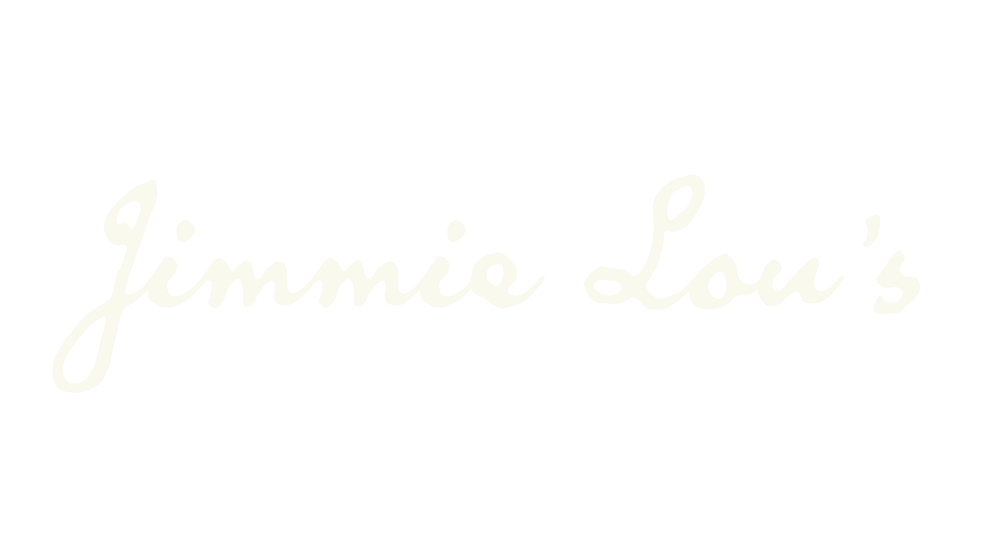 Jimmie lou's logo in black background with white cursive text.