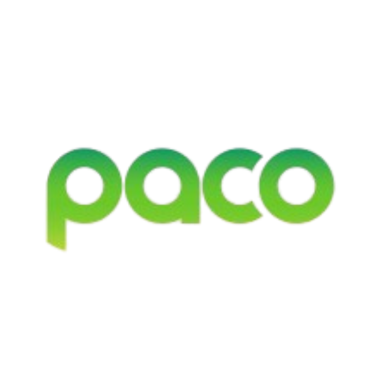 The word 'paco' in lowercase, stylized green text with a shadow effect.
