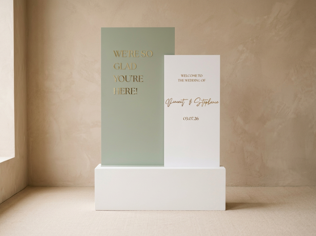 Custom Wedding Welcome Signage with Floral Display