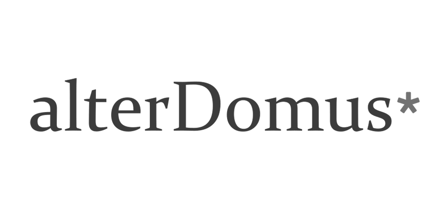 The image displays the word 'alterDomus' in lowercase black font with an asterisk at the end, set against a white background.
