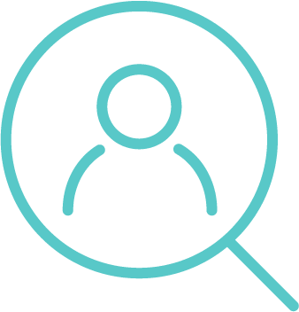 Icon of a person inside a magnifying glass.