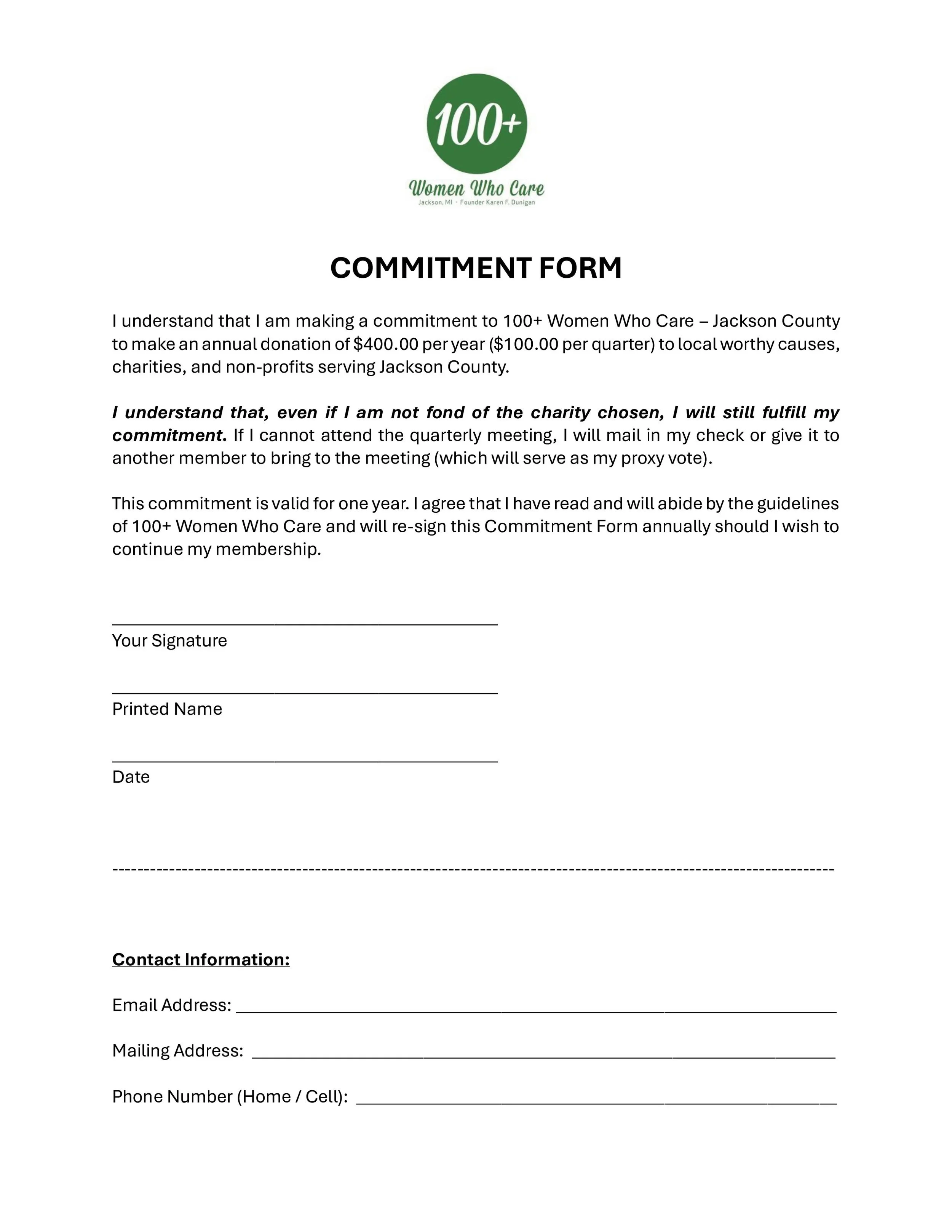 Commitment Form