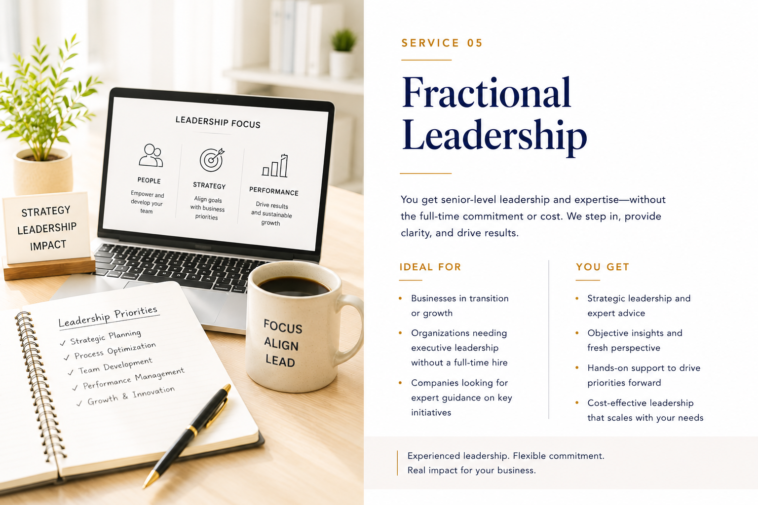 Fractional operations leadership and strategic business consulting services.