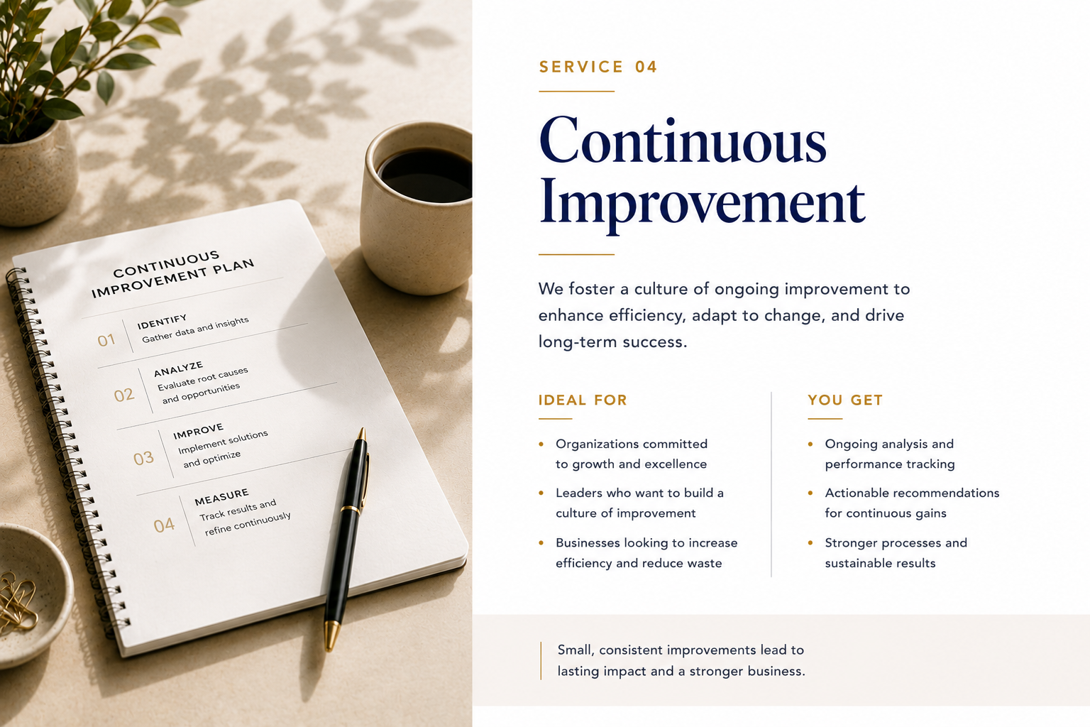 Continuous business improvement and operational excellence consulting services.