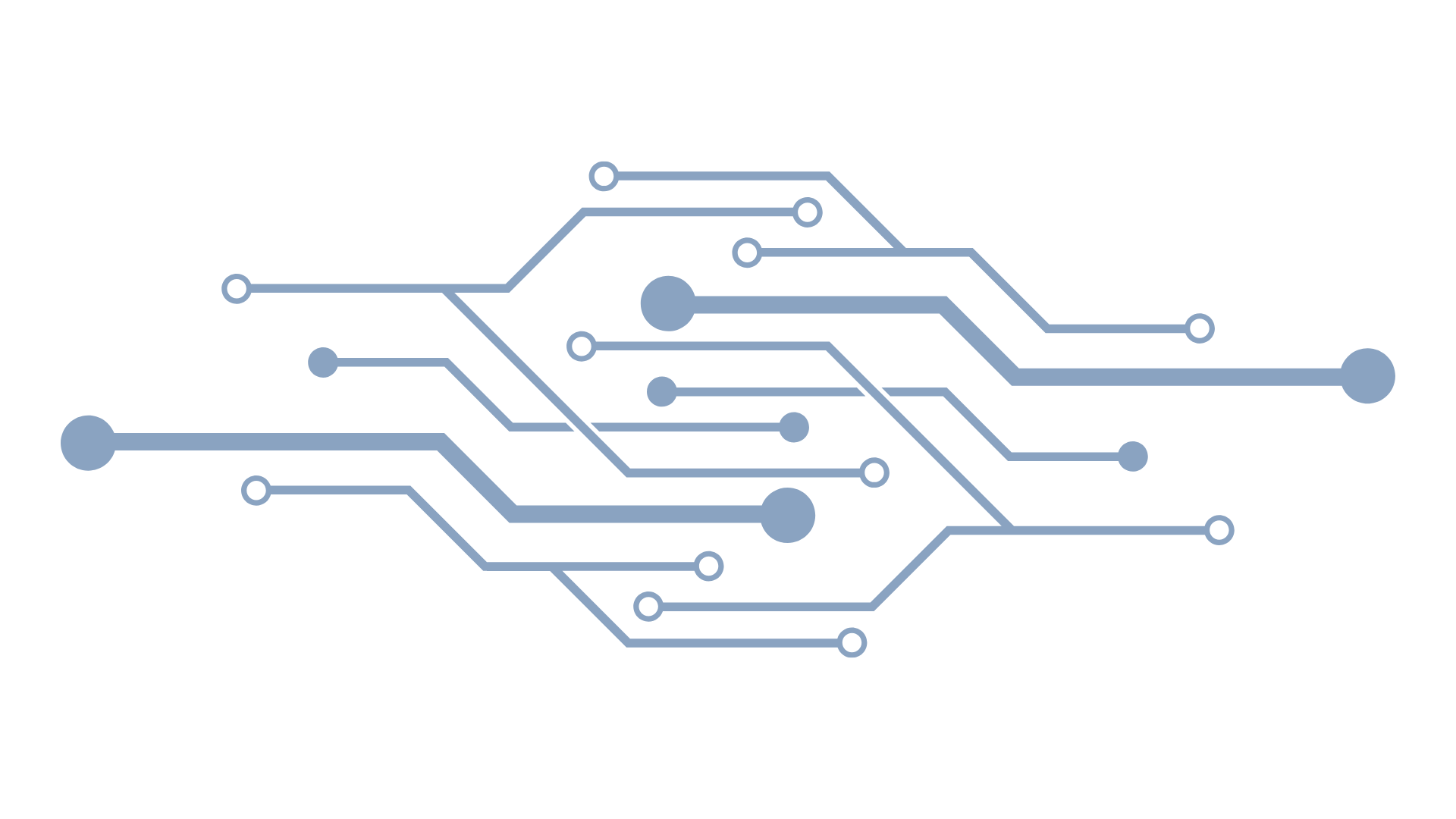 Digital illustration of a stylized neural network with interconnected nodes and pathways, representing artificial intelligence or machine learning.
