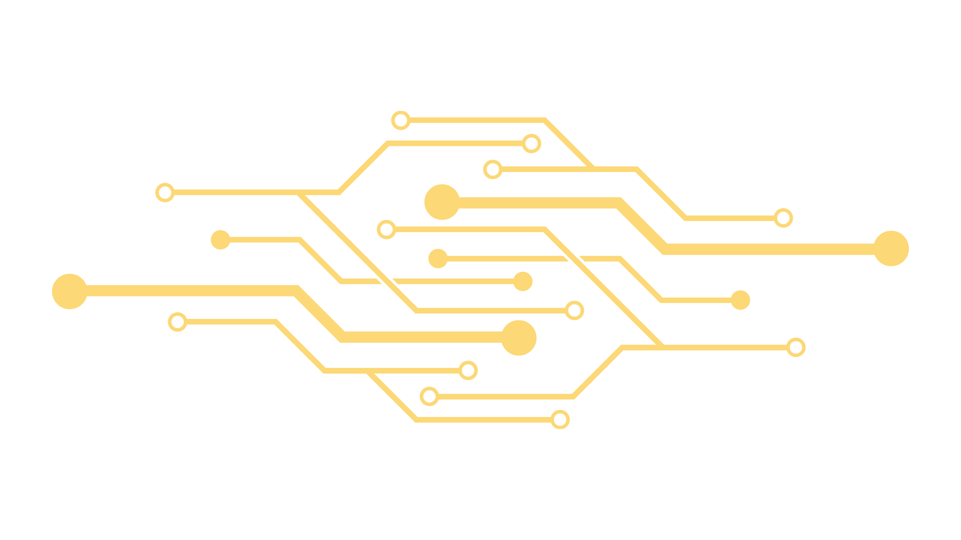 Illustration of a yellow circuit board pattern on a black background.