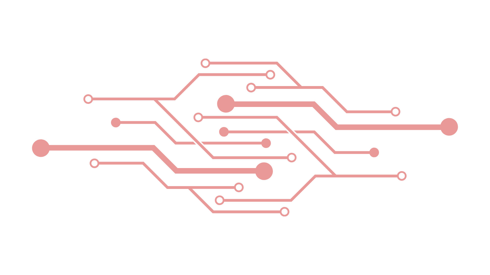 A digital illustration of a pink circuit board pattern on a black background.