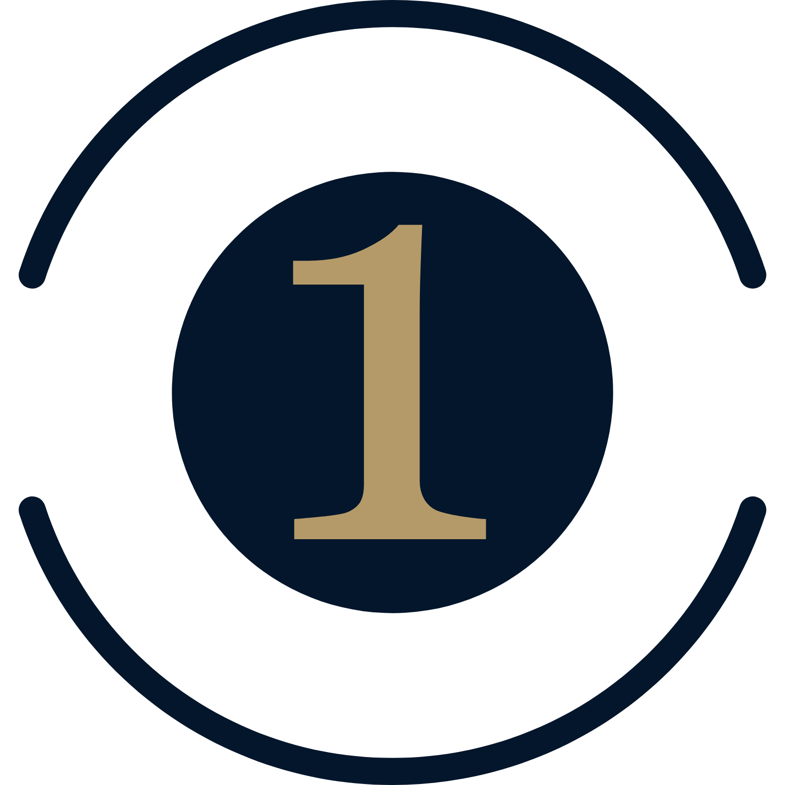 Number one symbol inside a circle with dark blue and beige colors