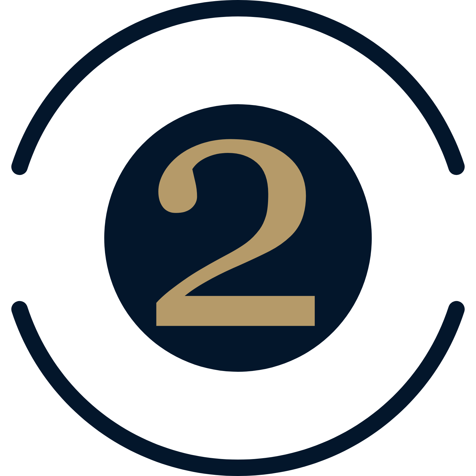 A circular icon featuring a large number '2' in the center, with a partial curved line at the top, indicating a second step or level.