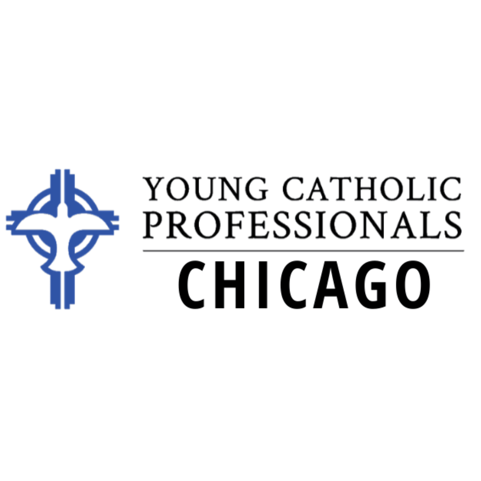 Logo of Young Catholic Professionals Chicago featuring a stylized cross with a circle and the text 'Young Catholic Professionals Chicago'.